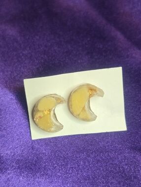 Orange Calcite Yellow Crescent Moon Resin Studs